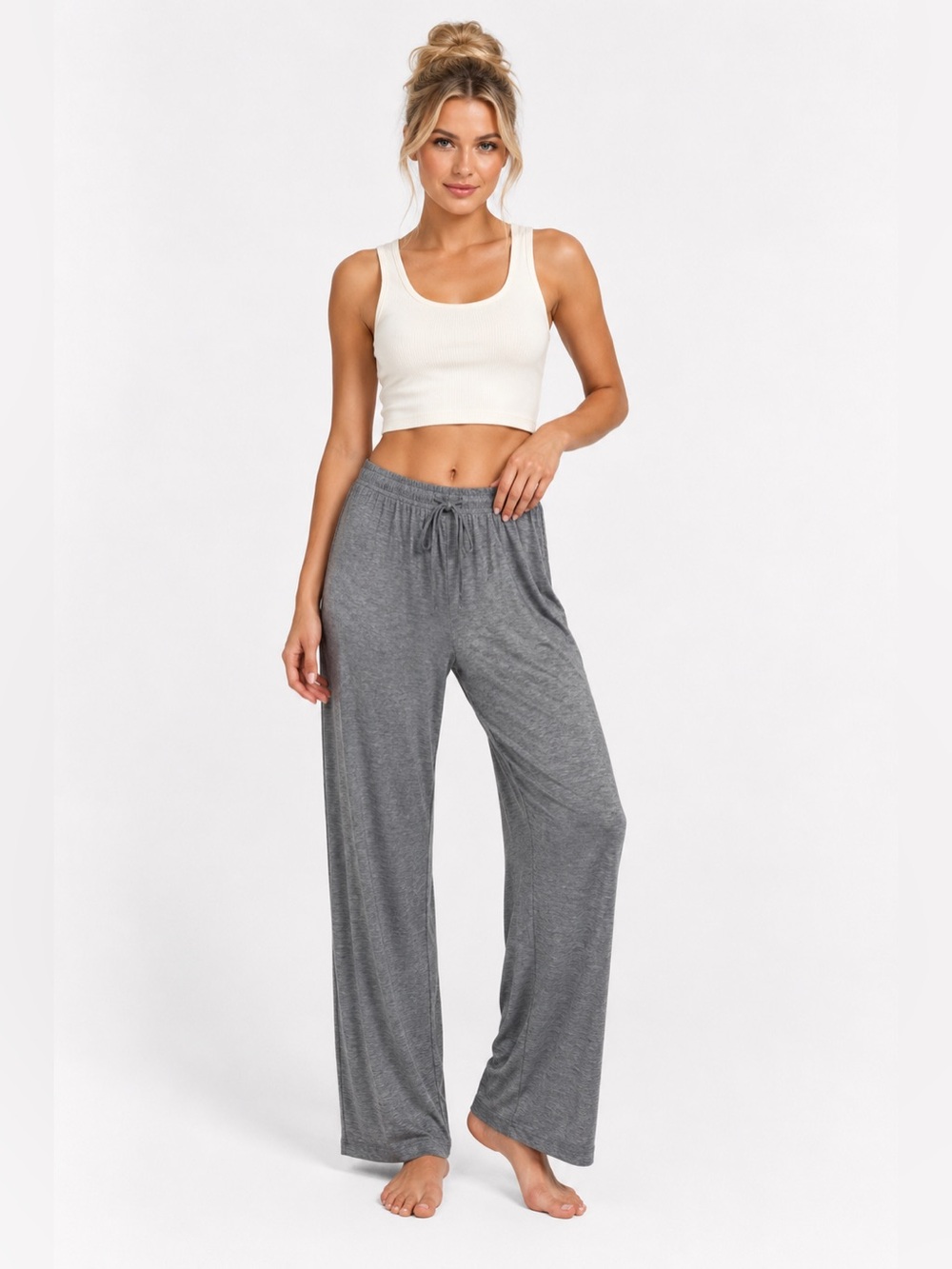 GYS Bamboo Viscose Lounge Pants Gray Wide Leg Drawstring Pajama Bottoms Size S